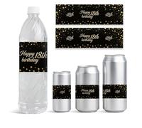 GOMAKERER 30 Sheets 18th Birthday Water Bottle Labels, Happy Birthday Water Bottles Wraps Sticker Personalized Wine Bottle Label Stickers for Birthday Party Decoration Supply, 8.5x2.5 Inch