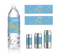 GOMAKERER 30 Sheets Baby Showers Water Bottle Labels, Blue Baby Boy Theme Wraps Sticker for Water Bottle Personalized Baby Shower Party Wedding Drinking Water Bottle Label, 8.5x2.5 Inches