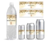 GOMAKERER 30 Sheets Bear Happy Birthday Water Bottle Labels, Beige Bear Water Bottles Wraps Sticker Personalized Wine Bottle Label Stickers for Wedding Shower Party Decoration Supply, 8.5x2.5 Inch
