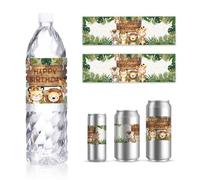 GOMAKERER 30 Sheets Safari Theme Water Bottle Labels, Tiger Lion Giraffe Wraps Stickers for Water Bottle Personalized Drinking Water Bottle Labels for Birthday Shower Party Decorations, 8.5x2.5Inches