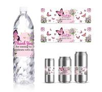 GOMAKERER 30 Sheets Wedding Water Bottle Labels, Butterfly Flower Drinking Water Container Labels Personalized Self-Adhesive Wraps Sticker for Water Bottle Bridal Party Favor, 8.5x2.5 Inches