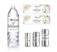 GOMAKERER 30 Sheets Wedding Water Bottle Labels, Watercolour Pink Flower Wraps Sticker for Water Bottle Personalized Drinking Water Bottle Label for Bridal Shower Party Wedding, 8.5x2.5 Inches