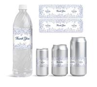 GOMAKERER 30 Sheets Weeding Water Bottle Labels, Blue Flower Thank You Water Container Labels Personalized Self-Adhesive Wraps Sticker for Baby Shower Birthday Party Favor, 8.5x2.5 Inches（216x64mm）