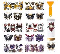 GOMAKERER 32 Pcs Gothic UV DTF Cup Wraps for 16OZ Glass, 4.3 x 9.4 Inch Skull Rose UV DTF Transfer Stickers Waterproof Rub on Transfer Decals for Glass Bottle Vase Furniture Crafts
