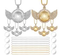 GOMAKERER 32 Pcs Sublimation Rhinestone Trays Pendant Set, Wing Bezel Jewelry Blanks Set Double Sided Blank Rhinestone Bezel Trays for Jewelry Making