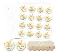 GOMAKERER 320 Pcs Farm Fresh Egg Carton Labels, 5 CM Chicken with Flower Egg Laid On Stickers Round Self-Adhesive Egg Packaging Stickers for Box Container Carton Farm Supplies
