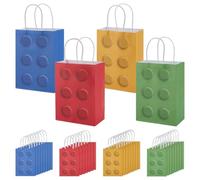 GOMAKERER 36 Pcs 4 Colors Building Block Party Favor Gift Bags, Bricks Candy Goodie Paper Bag Small Gift Bags with Handles for Shopping Party Packaging