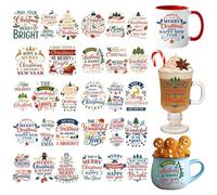GOMAKERER 38 Pcs Christmas Words UV DTF Cup Wraps, 10 Sheets Xmas Holiday Alphabet Cup Wraps Decals Waterproof Rub on Transfer Papers for Glass Cups Furniture Decorations