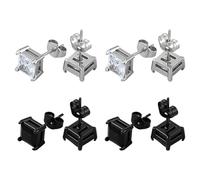 GOMAKERER 4 Pairs 2 Colors Square Cubic Zirconia Stud Earrings, Stainless Steel CZ Stud Earrings Micro Pave Clear Cubic Zirconia Earring Posts Jewelry Gift for Women and Men