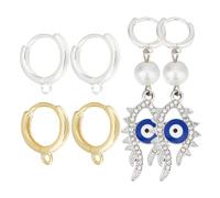 GOMAKERER 4 Pcs 2 Colors Real 18K Gold Plated Round Hoop Huggie Earring Hooks, 925 Sterling Silver Leverback Earring Hooks Lever Back Earwire for Jewelry Making Crafting