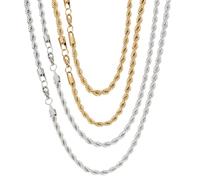 GOMAKERER 4 Pcs 2 Colors Screwy Rope Chains, 304 Stainless Steel Chains Necklaces Wheat Chains with Lobster Claw Clasp Basic Chain Necklace for Men Jewelry Making