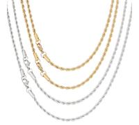 GOMAKERER 4 Pcs 2 Sizes Screwy Rope Chains, 304 Stainless Steel Chains Necklaces Wheat Chains Basic Chain Necklace with Lobster Claw Clasp for Men Jewelry Making