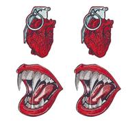 GOMAKERER 4 Pcs 2 Styles Vampire Cloth Patches, Realistic Heart Embroidered Badge Iron On Mouth Felt Appliques Decorative Clothes Appliques for Clothing Jeans Jackets Bag