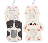 GOMAKERER 4 Pcs 4 Styles Cute Photocard Holder, 17.5cm Cartoon Plush Protective Sleeves Fox Bear Rabbit Dog Id Badge Student Card Holder Photocard Binder for Bag Keychain Purse Gift