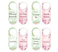 GOMAKERER 4 Pcs 4 Styles Do Not Disturb Door Hanger Sign, Double Sided Notice Hanger Sign Flower Style PVC Welcome Please Knock Sign for Office Home Clinic Dorm Online Meetings and Classes, 23.5x9cm