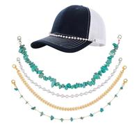 GOMAKERER 4 Pcs 4 Styles Trucker Hat Chains, Hip-Pop Style Trucket Hat Charms DIY Pearl/Turquoise/Metal Decoration Chains Cap Accessories Chains for Mesh Baseball Cap Bill Hat Party Supplies