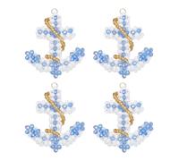 GOMAKERER 4 Pcs Blue Seed Bead Anchor Pendant, Handmade Glass Seed Beaded Charms Mixed Color Beaded Seed Beads Pendants with Real 18K Gold Plated Jump Rings for Craft Jewelry Making