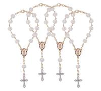 GOMAKERER 4 Pcs Car Rosary for Rearview Mirror Hanging, Steering Wheel Charm Faith-Centered Charm with Crucifix Beads for Car Mirror Hanging