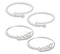 GOMAKERER 4 Pcs Imitation Pearl Bangles, Alloy Resin Cuff Bangles Adjustable Round Pearl Open Wrist Arm Cuff Bracelets for Women