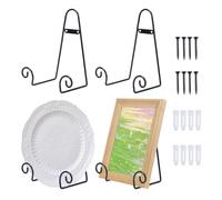 GOMAKERER 4 Pcs Plate Stands for Display, 6.65x3.94x7.48Inch Black Iron Display Decorative Solid Metal Plate Holders with 8 Pcs Screws and Cover Picture Frame Stand Poster Holder for Photos Plates