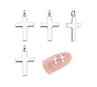 GOMAKERER 4 Pcs Real Platinum Plated Cross Charm, 925 Sterling Silver Cross Pendant Blank Flat Metal Cross Charms with Jump Rings for Necklace Bracelet DIY Craft Jewelry Making