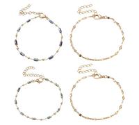 GOMAKERER 4 Pcs Sapphire Bracelets, 2 Styles Emstone Beaded Chain Bracelet Colorful Bead Separated Bead Chain for Women, 5-7/8 Inch long
