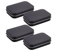 GOMAKERER 4 Pcs Small Tin Boxes with Lid, 9.8x6.35x2.2cm/3.86x2.5x0.87 Inch Tinplate Storage Boxes Mini Metal Empty Boxes Hinged Tins Jewelry Metal Case for Soap Mint Cookie, Black