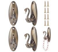 GOMAKERER 4 Pcs Swan Style Drapery Curtain Holdbacks, Vintage Curtain Tiebacks Decorative Metal Coat & Towel Hangers with Mount Screws for Bedroom, Bathroom and Living Room Decoration, Antique Bronze