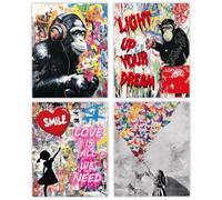 GOMAKERER 4 Pcs Wall Posters, Street Graffiti Monkey Inspirational Quotes Animal Canvas Modern Abstract Pictures Poster for Living Room Bedroom Decorations 11x13.8 Inches Unframed