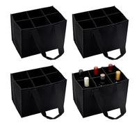GOMAKERER 4 Sets 6 Bottle Wine Tote Bag, Wine Carrier with Divider Felt Portable Wine Storage Bag Reusable Wine Bottle Holder with Handles for Picnic, Party and Travel, Black
