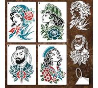 GOMAKERER 4 Sheets Vintage Portrait Stencil for Painting, Vintage Sailor Lady Gentleman Drawing Templates Reusable PET Tattoo Style Stencils for Painting on Wall Wood Home Decor