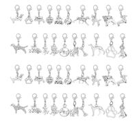GOMAKERER 40 Pcs 20 Styles Silver Pet Dog Animals Charms, Metal Bulk Animal Pendants Antique Dog Clip on Charm with Alloy Lobster Clasp for Braclet Necklace Jewelry Making DIY Crafts