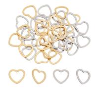 GOMAKERER 40 Pcs 201 Stainless Steel Heart Connector Rings, 2 Colors Love Hollow Ring Links Heart Charm Frame Valentine Open Bezels for Bracelet Necklace Jewelry Making