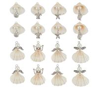 GOMAKERER 40 Pcs 8 Styles Alloy Seashell Charms, Natural White Cowrie Seashells with Glass White Pearl Bead and Tibetan Style Ocean Theme Pendant Summer Ocean Sea Charms for DIY Jewelry Making