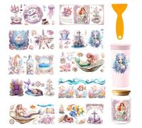 GOMAKERER 40 Pcs Pink Dreamy Ocean UV DTF Cup Wraps, 10 Sheets Seashell Mermaid Starfish Jellyfish Cup Wrap Decals Fantasy Sea Ocean Waterproof Rub on Transfers for Glass Cups Furniture
