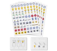 GOMAKERER 400pcs Light Switch Sticker Labels, 22 Designs Multi-Coloured Transparent Switch ID Stickers Black Switchboard Label Decals for Home, Kitchen, Bathroom, Office School, 19x19mm