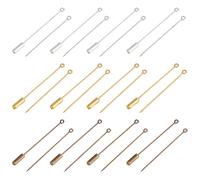 GOMAKERER 45 Pcs Metal Stick Pins, 3 Colors 5.65cm Vintage Long Needle Eye Pin Head Pin with Stopper End for Jewelry Making Suit Tie Hat Scarf DIY Crafts