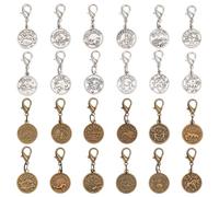 GOMAKERER 48 Pcs 24 Styles Twelve Constellation Round Charms, Tibetan Style Flat Round Pendants Clip On Charms with Lobster Claw Clasps Alloy Vintage Charms for Jewelry Making DIY
