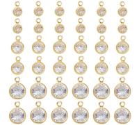 GOMAKERER 48 Pcs 3 Size Brass Cubic Zirconia Charms, 18K Gold Plated Round Crystal Charm Pendants Brass Crystal Pendants with Brass Loops for Necklace Earring Jewelry Making