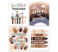 GOMAKERER 4pcs Equality & Inclusion Posters, Everyone is Welcome Here, Better Together are Beautiful, Your Voice Matters, Unframed, 25.5x20.5cm, Classroom Motivational Wall Art