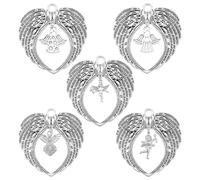 GOMAKERER 5 Pcs 5 Styles Angel Wings Heart Alloy Pendant, Tibetan Styles Alloy Charms Metal Dangle Pendants Guardian Angel Charm for Jewelry Making and Keychain Ornaments
