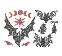 GOMAKERER 5 Pcs Bat Pattern Iron on Rhinestones Transfer, Bling Crystal Clothing Repair Applique Heat Transfer Patches for T-Shirt Vest Shoes Hat Jacket Pants Bags Decor