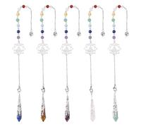 GOMAKERER 5 Pcs Crystal Pendulum for Divination, 5 Styles Natural Synthetic Wrapped Gemstone Dowsing Pendulum with Lotus Charms Point Pendulums for Meditation Yoga Zen Witchcraft 11.9inch(30.3cm)