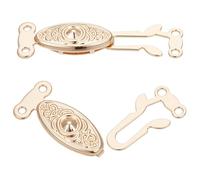 GOMAKERER 5 Pcs Real 14K Gold Plated Filigree Necklace Clasp, 2 Loop Alloy Oval Fish Hook Clasp Horse Eye Jewelry Slide Clasp Bracelet Connector for Necklace Bracelet Chain Jewelry