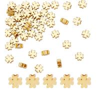 GOMAKERER 50 Pcs Clover Beads, Real 18K Gold Plated Plants Bead Metal Tiny Flat Flower Beads Loose Spacer Beads Four Leaf Clover Bead for DIY Jewelry Making Crafting Necklace Bracelet 5mm