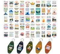 GOMAKERER 50 Pcs Motel Keychain Stickers, Modern Camping Style UV DTF Transfer Stickers Waterproof Transfer Sticker Decals for Acrylic Hotel Keychain Card