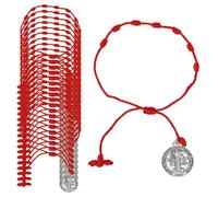 GOMAKERER 50 Pcs Rosary Bracelet Bulk, Adjustable Bracelet Pray Decade Saints Red String Bracelets with Crucifix Pendant for Easter Baptism Festival Jewelry Gifts