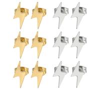 GOMAKERER 6 Pairs 2 Colors Lightning Bolt Stud Earrings, Small Lightning Posts Earrings Tiny Dainty Studs Simple Small Earrings Jewelry Gift for Men and Women