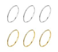 GOMAKERER 6 Pcs 2 Colors Rhinestone Plain Band Rings, 17.5mm Thin Band Rings Stainless Steel Stackable Rings Wedding Band Rings for Women Jewlery Boho Gift