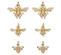 GOMAKERER 6 Pcs 3 Styles 18K Gold Plated Bee Charms, Tiny Bee Brass Charms Metal Cute Honeybee Pendants with Loop for Jewelry Findings Necklace Bracelets DIY